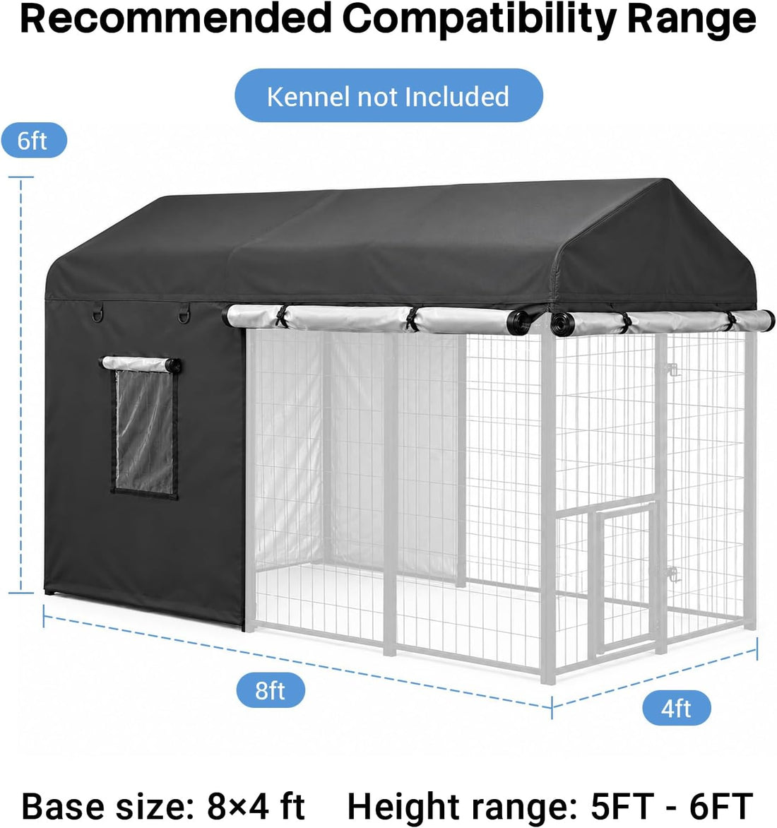 ROOMTEC 8 x 4 FT Outdoor Dog Kennel Cover, Full Side Cover