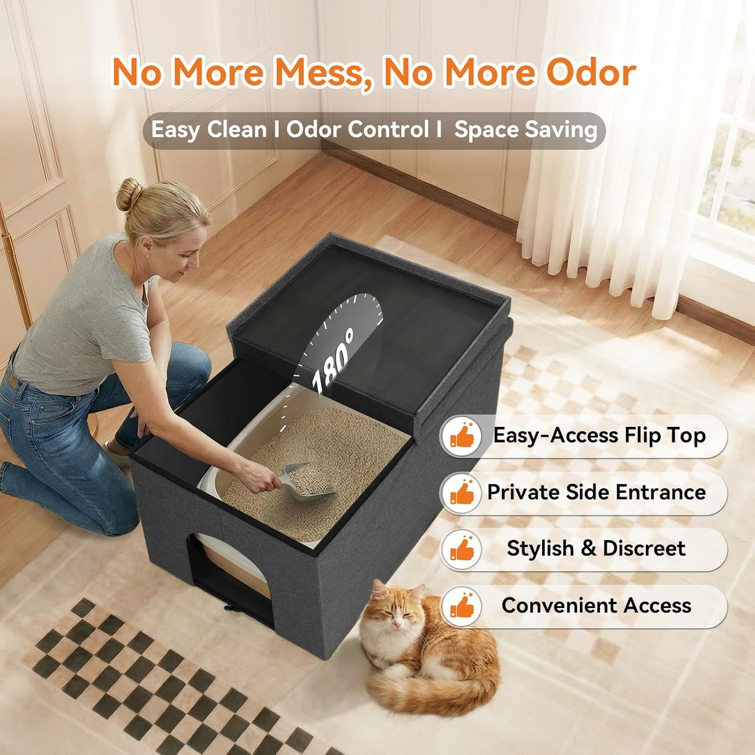 Zerbuger Cat Litter Box Enclosure Furniture for Odor Control,Hidden