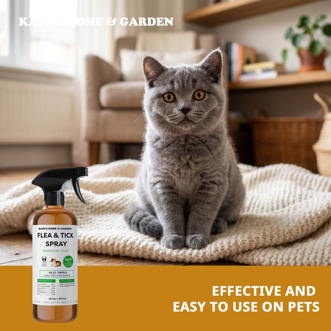 Kate's Home & Garden Flea and Tick Spray for Dogs & Cats (16oz)