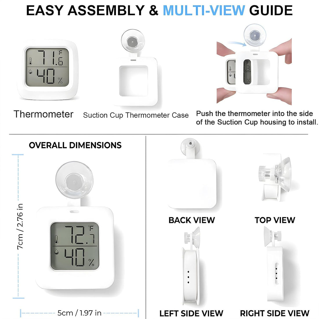 Suction Cup Reptile Thermometer Hygrometer,Large Screen °F/°C