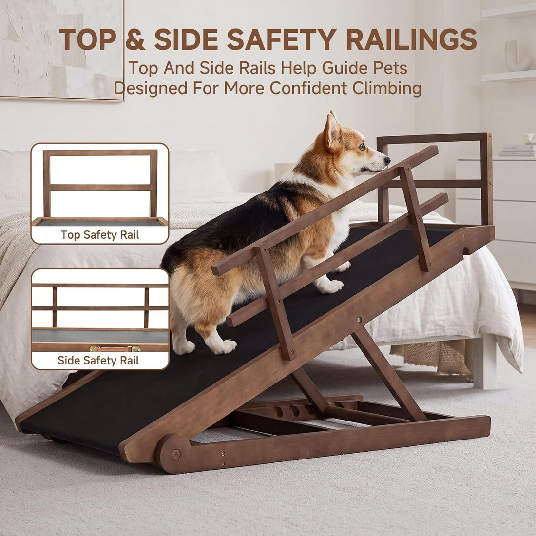 Dog Ramp for Bed & Couch, Foldable Wooden Pet Ramp