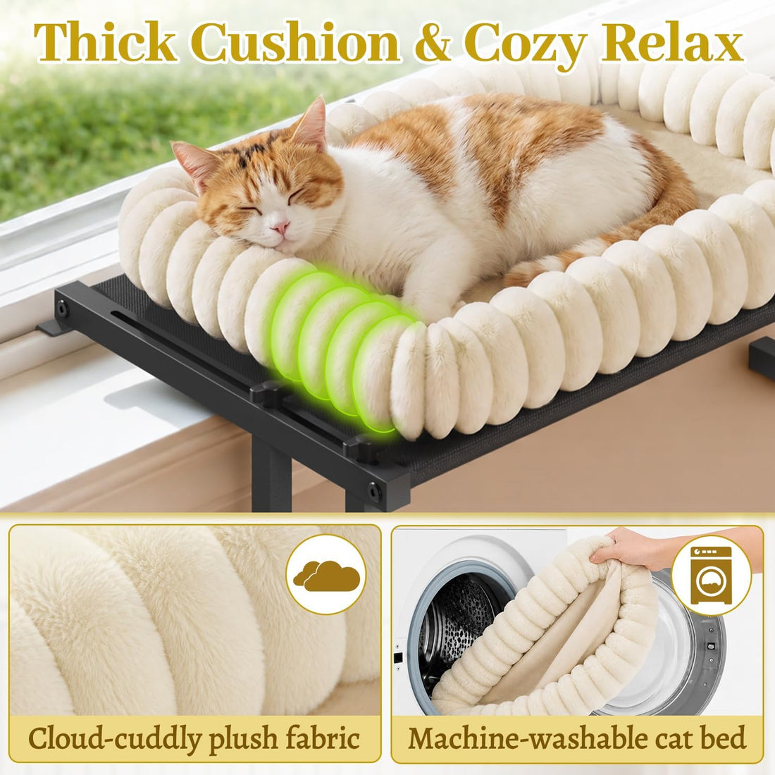 Cat Window Perch Hammock Seat Bed for Cats Inside, Metal, Beige