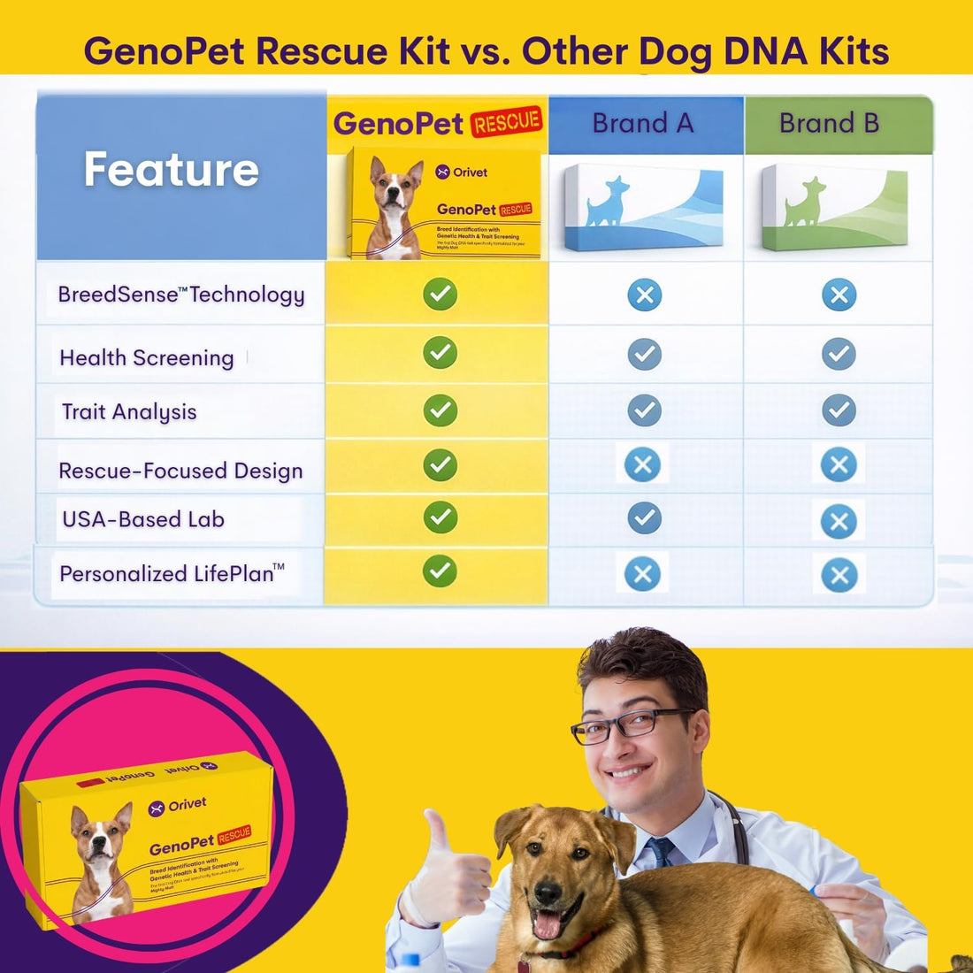 ORIVET GenoPet Dog DNA Test, 365+ Breeds, Health, Ancestry