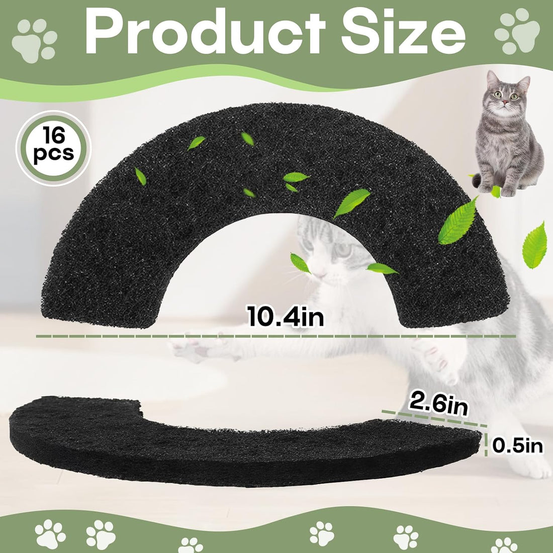 16Pcs Activated Charcoal Cat Litter Box Filters Replacement
