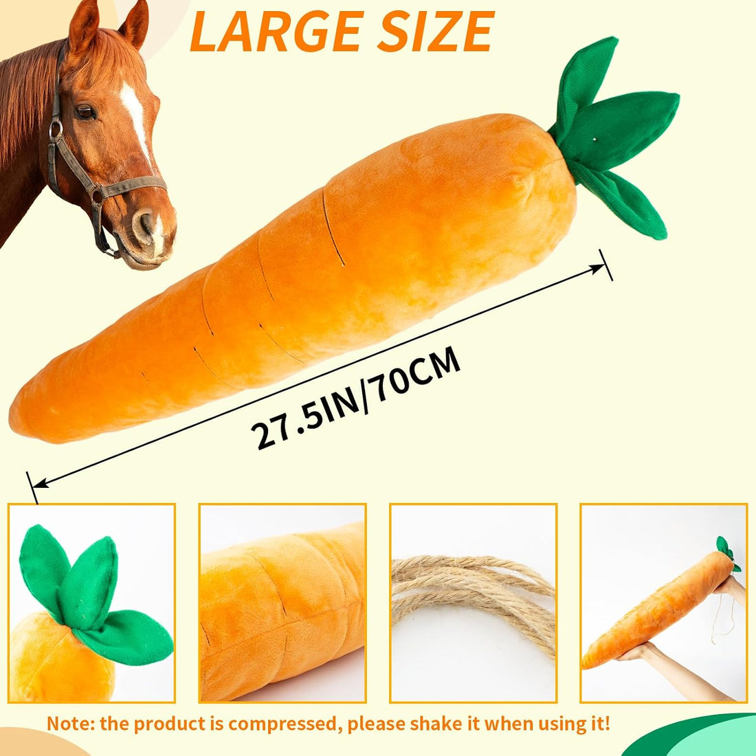 Horse Toy Plush Squeaky Carrot, Large Carrot Shaped Horse Squeaky Toy