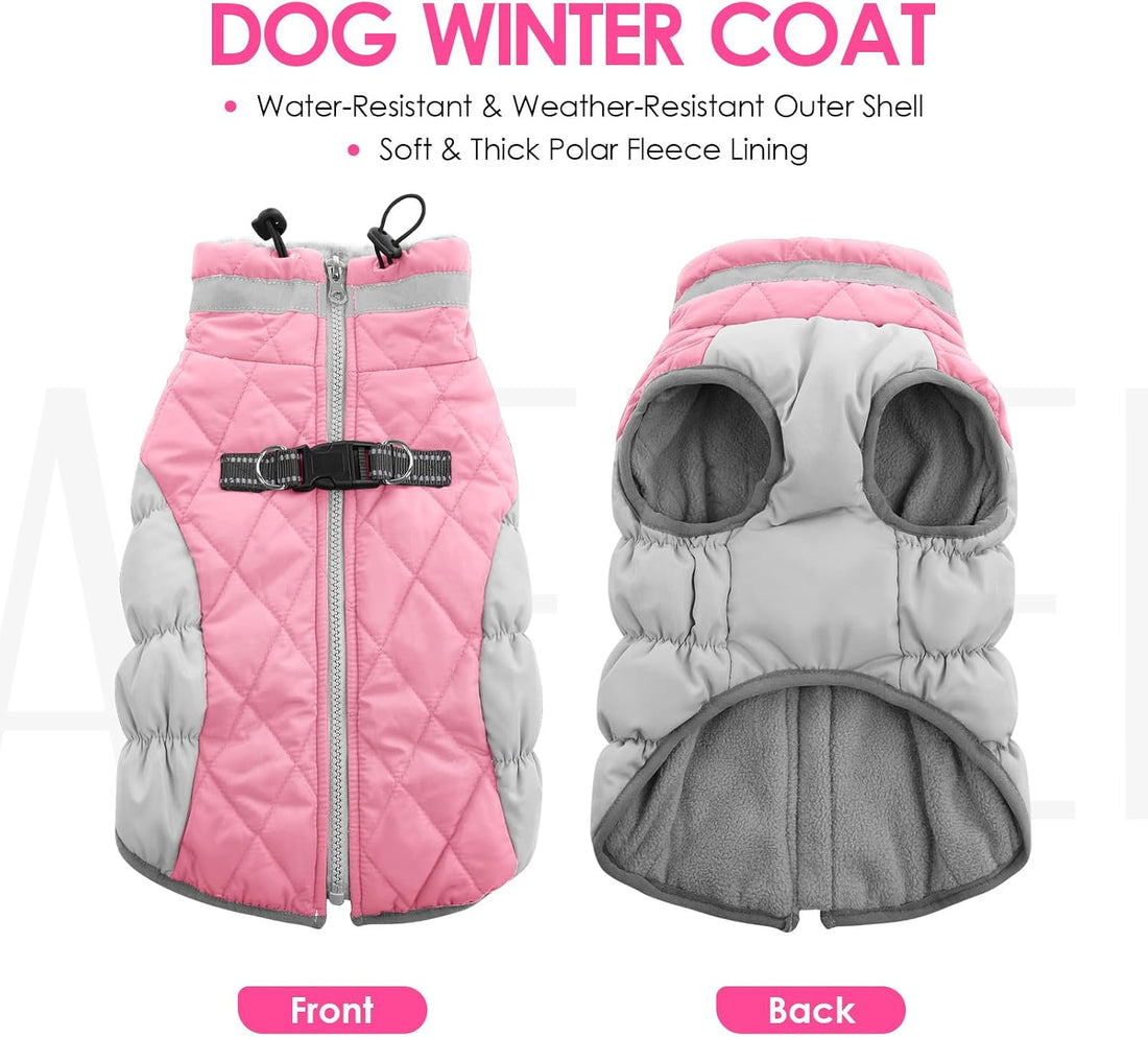AOFITEE Dog Winter Coat Warm Dog Coat with Harness Waterproof Dogs