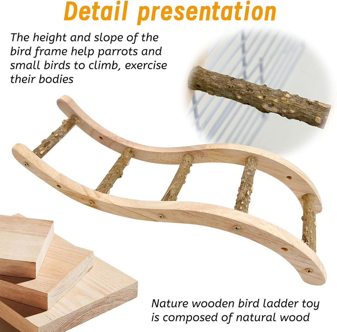 Hamiledyi Nature Wooden Bird Ladder Pet Parrots Climb Bridge Exercise