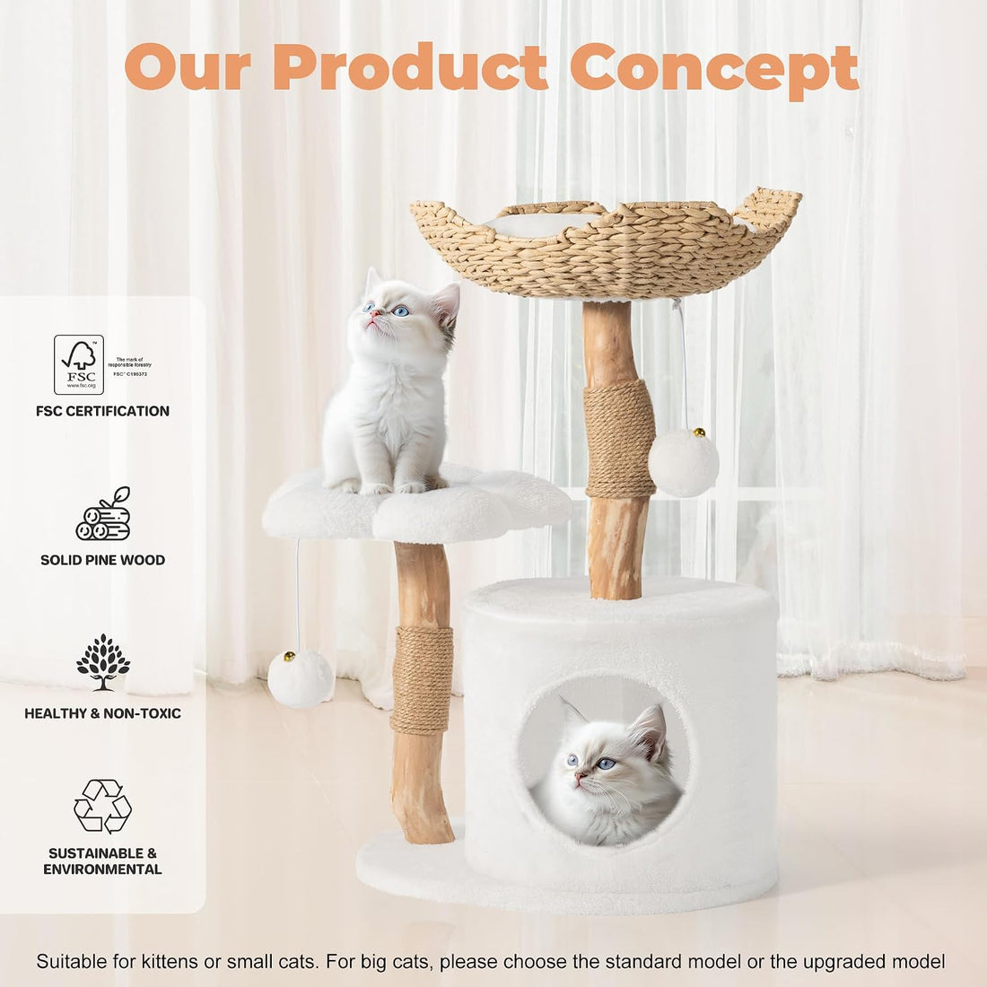 Easyego Modern Cat Tree, 26.3" Aesthetic Wood Cat Tree Tower