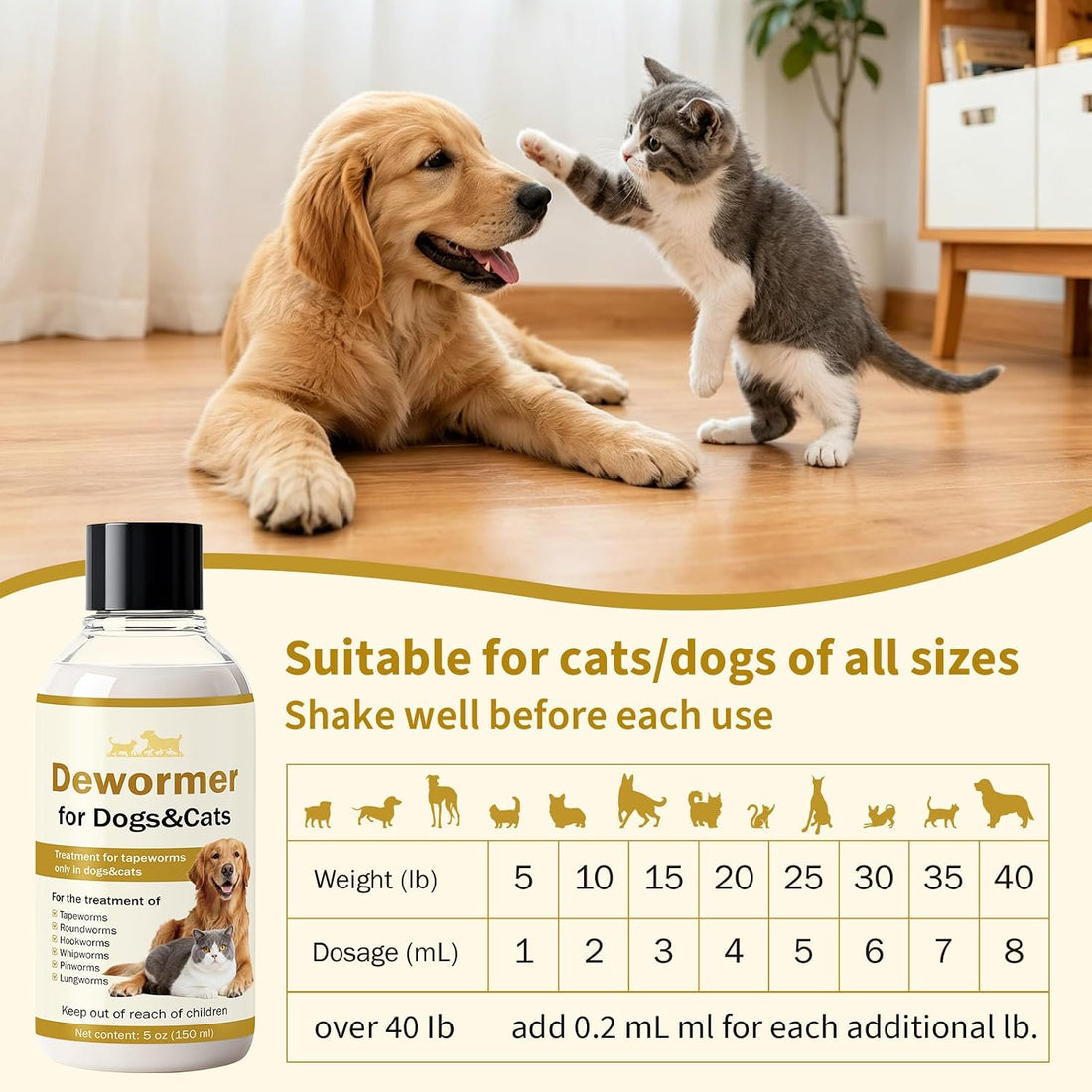 Dewormer for Cats & Dogs, Tapeworm Dewormer for Cats & Dogs