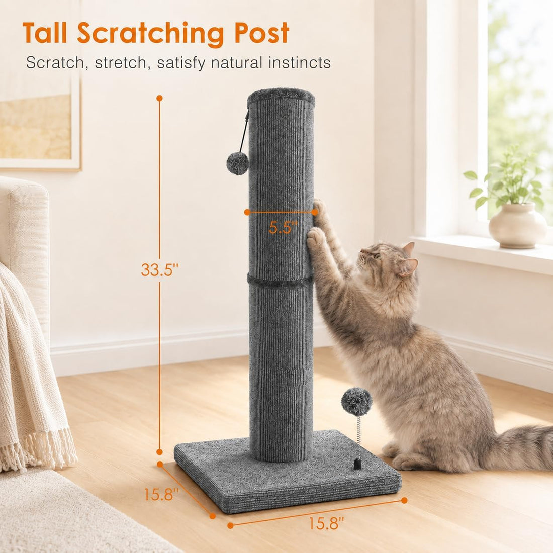 Carpet Cat Scratching Post Heavy Duty for Indoor Large Cats, Grey