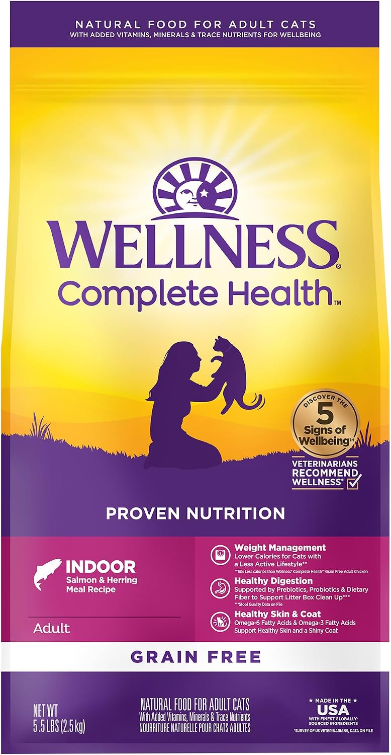 Wellness Complete Health Adult Dry Cat Food for Indoor Cats, Natural