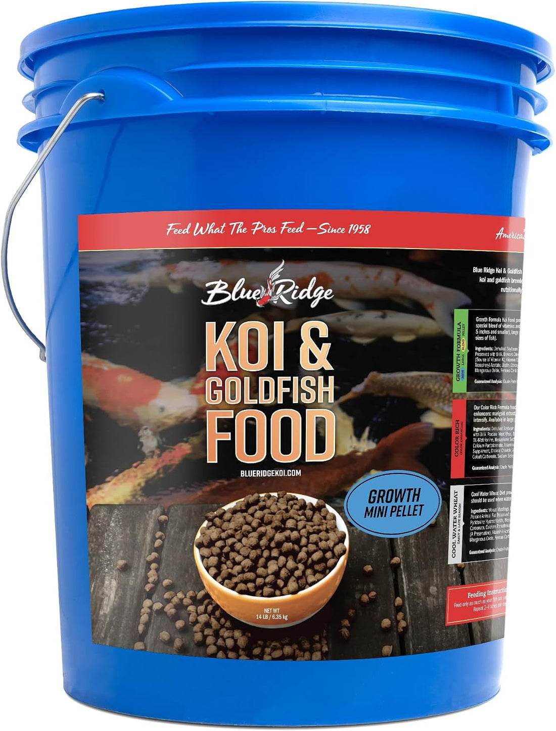 Blue Ridge Koi Fish Food, Growth Formula Mini, 1/8" Pellets, 5 lb