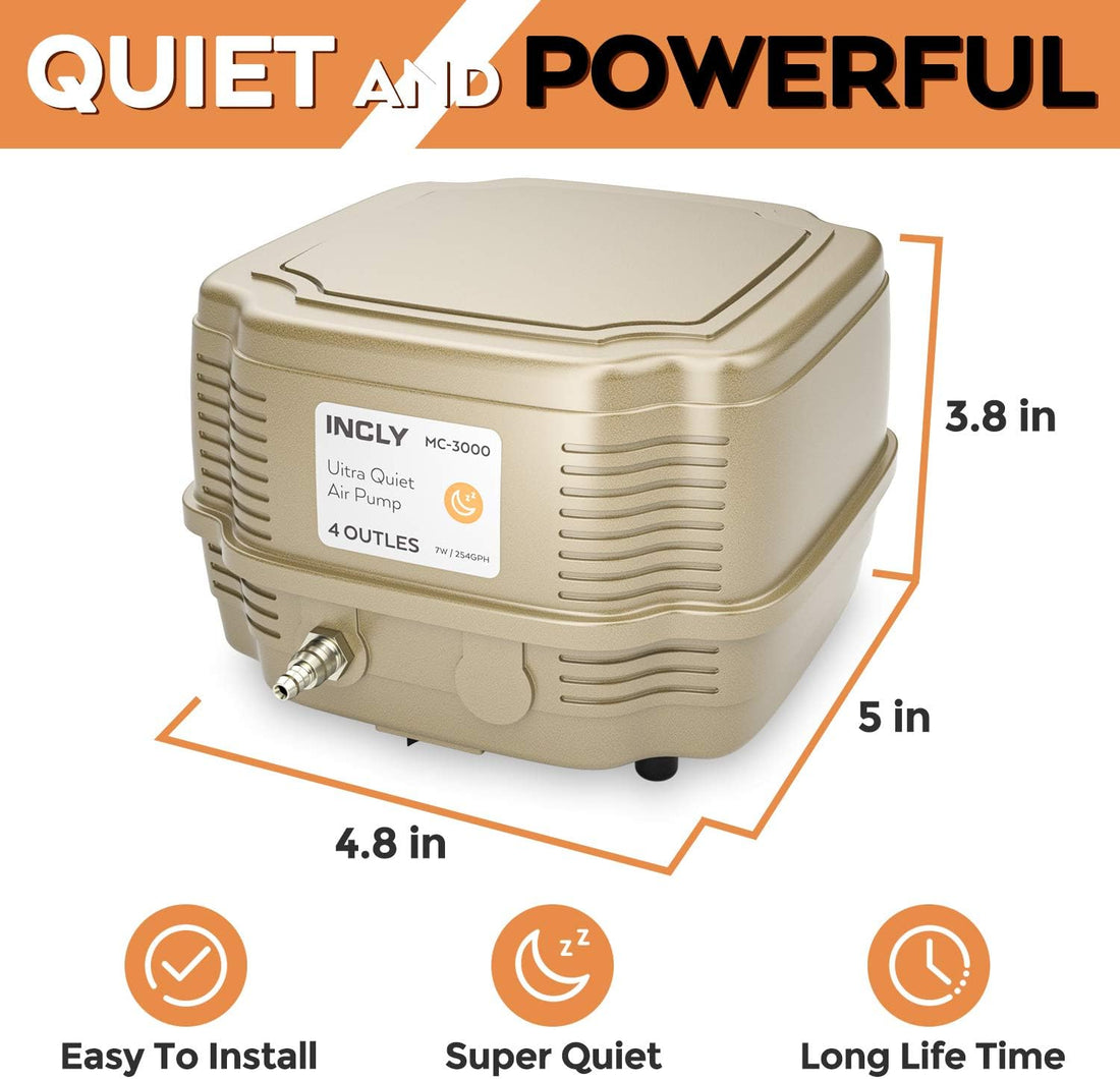 INCLY 7W Ultra Silent Aquarium Air Pump - 245 Gallon/Hr