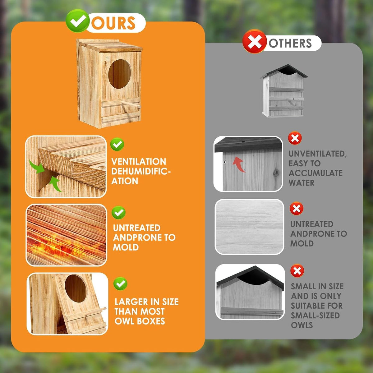 Large Great Horned Owl House,23''x 14''x 10''Barn Owl Box for Outside