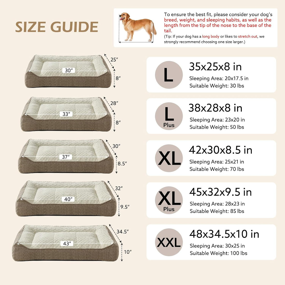 JOEJOY XL Orthopedic Dog Beds Large Size Dog