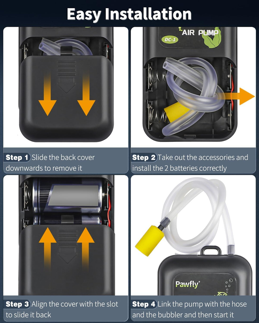 Pawfly Aquarium Air Pump, 40 GPH Portable Aerator Pump, Black & White