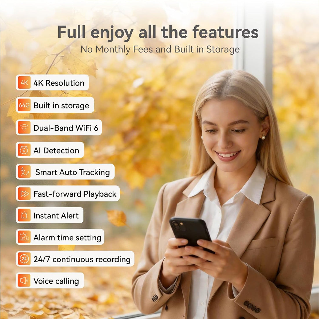 xpai 4K UHD Indoor Camera, 64G Built-in Storage No Subscription,Pet