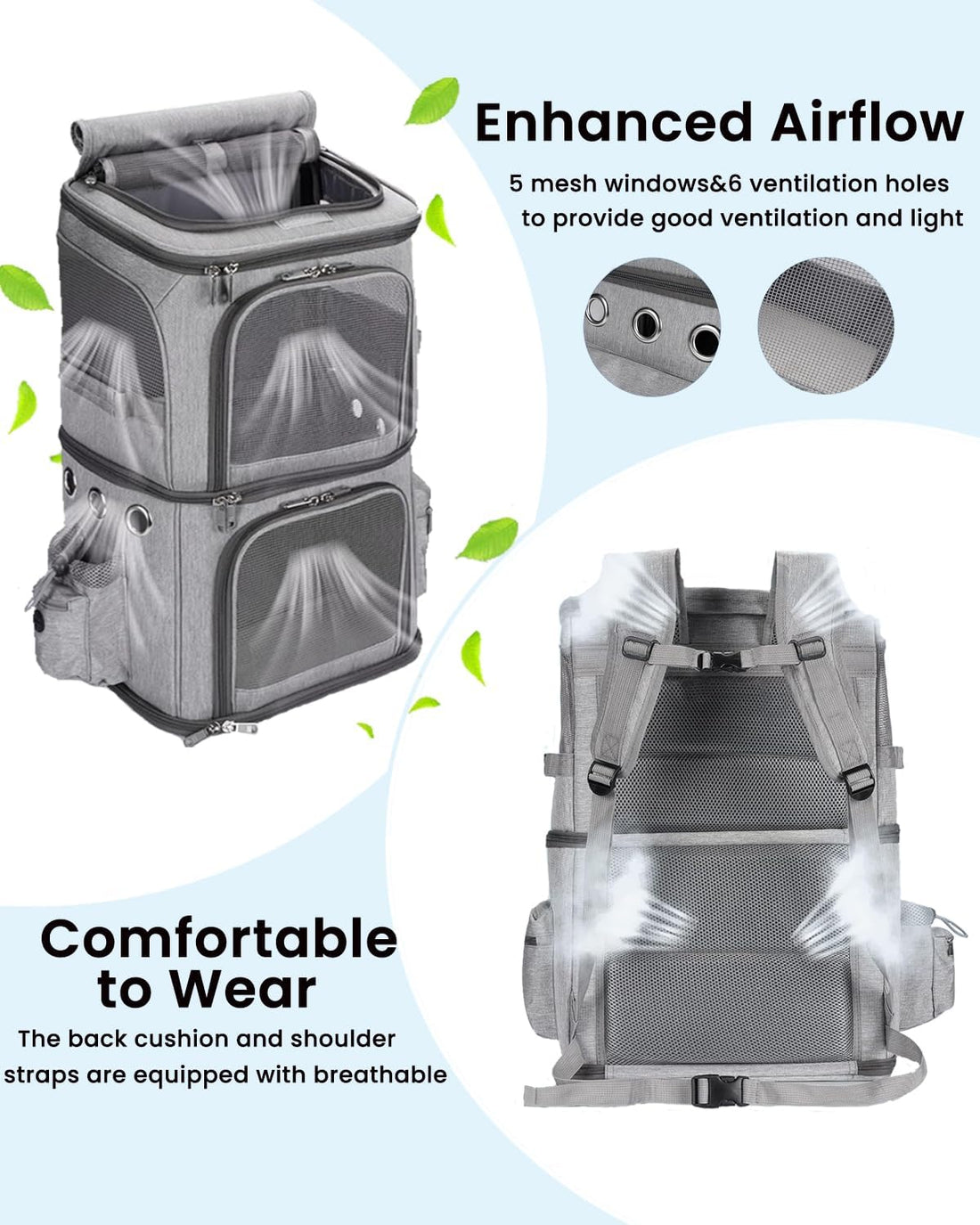 HOVONO Double-Compartment Cat Backpack Carrier for Mulit-Cat Families