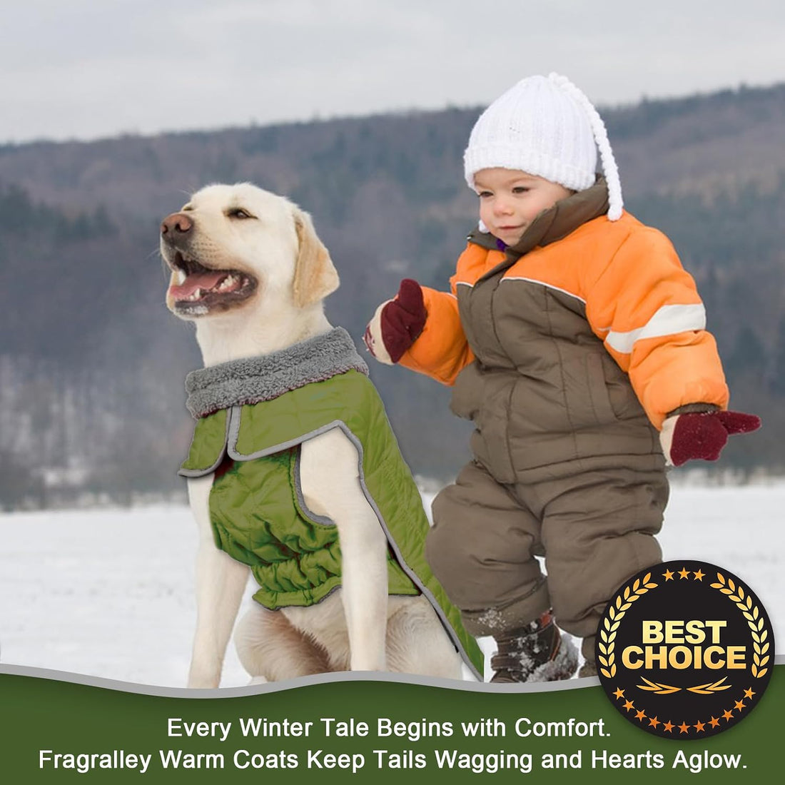 Dog Winter Coat with Waterproof Zipper Harness Hole, Fleece Dog Jacket