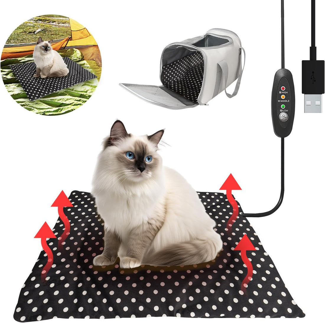 USB Heating Warmer Pad Bed for Cat, Small Dog and Pet, 15"X19"