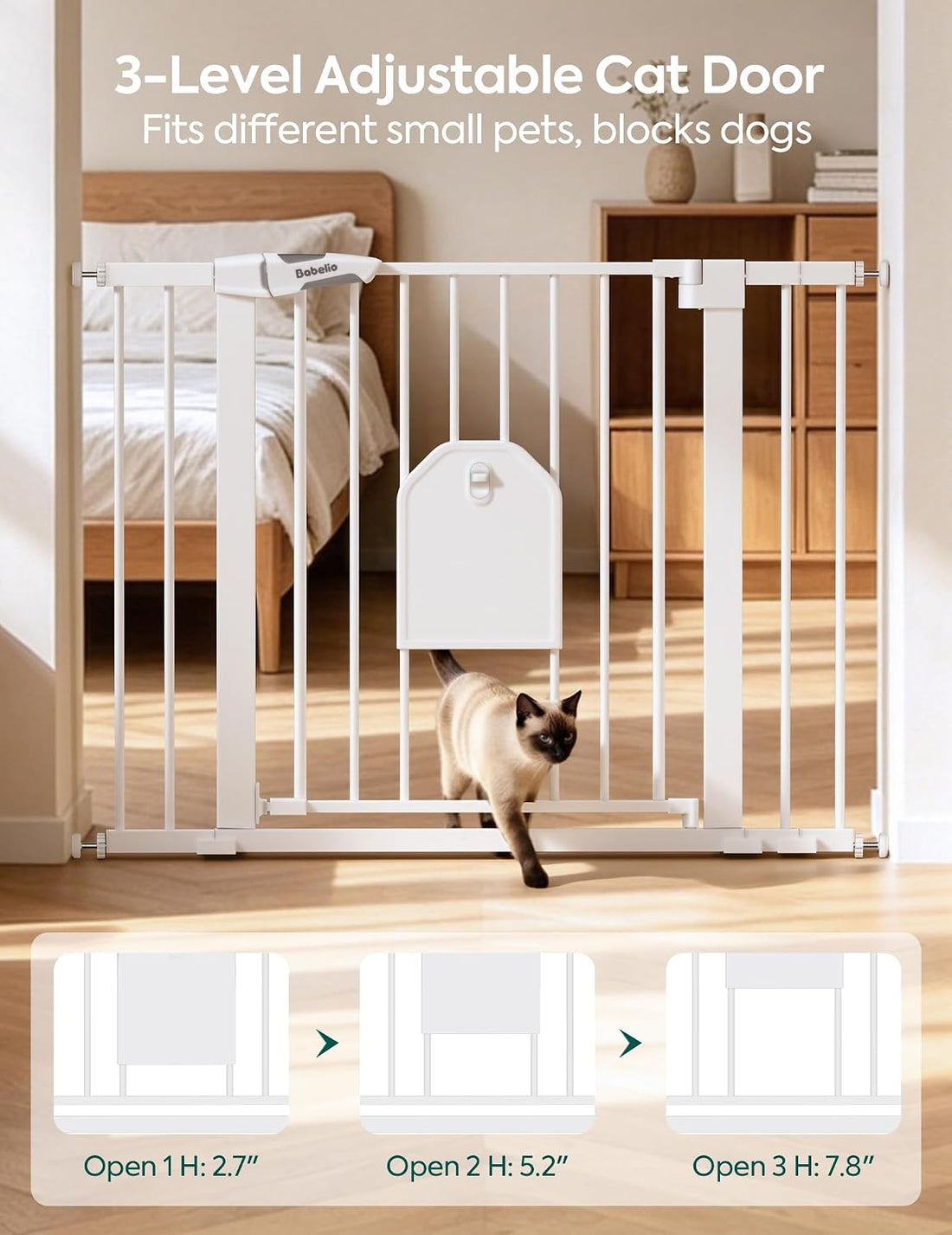Babelio Auto Close Baby Gate with Cat Door,29-43" Metal Gate