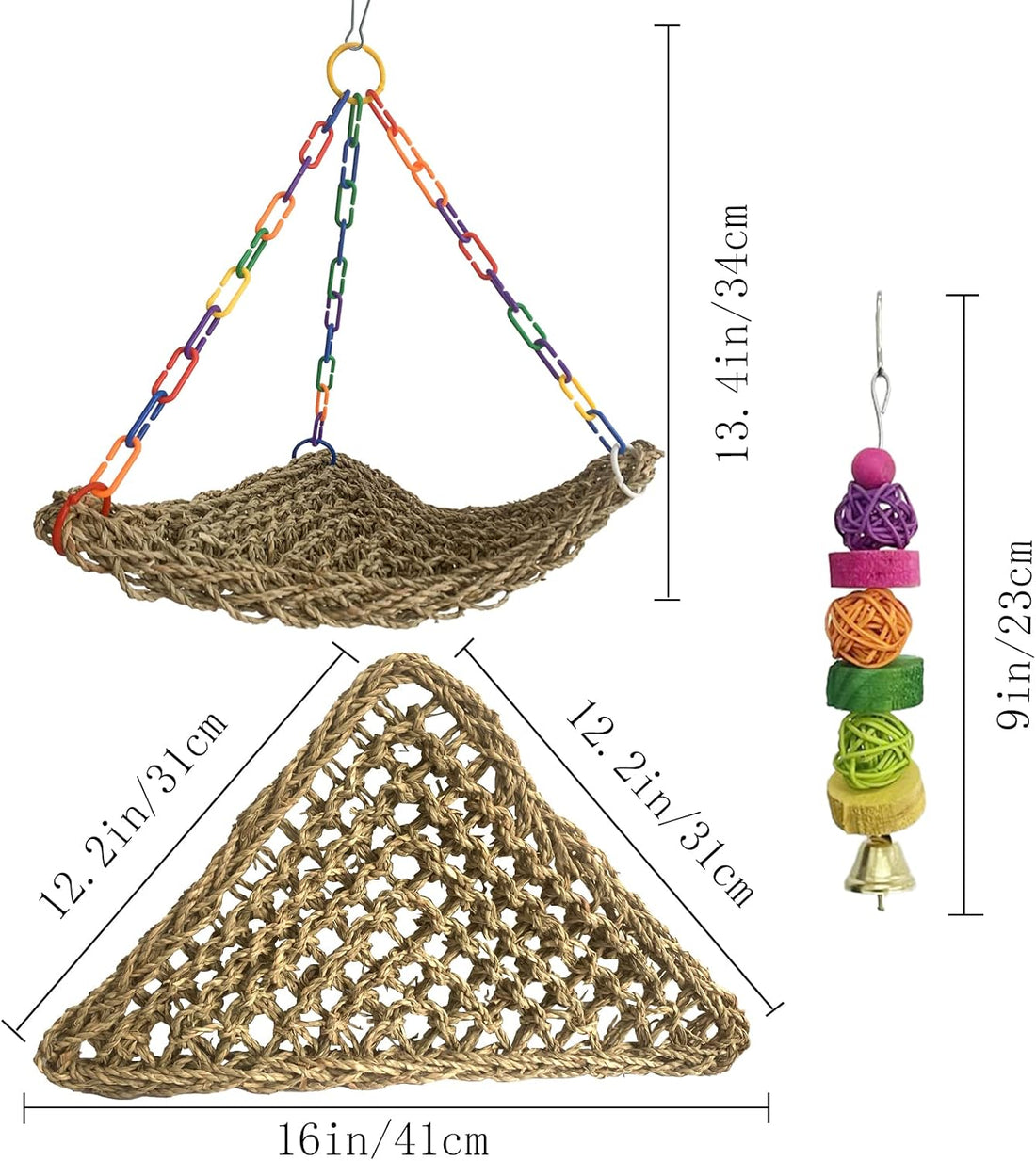 MUYG Large Seagrass Mat for Birds,Triangle Cockatiel Seagrass Hammock