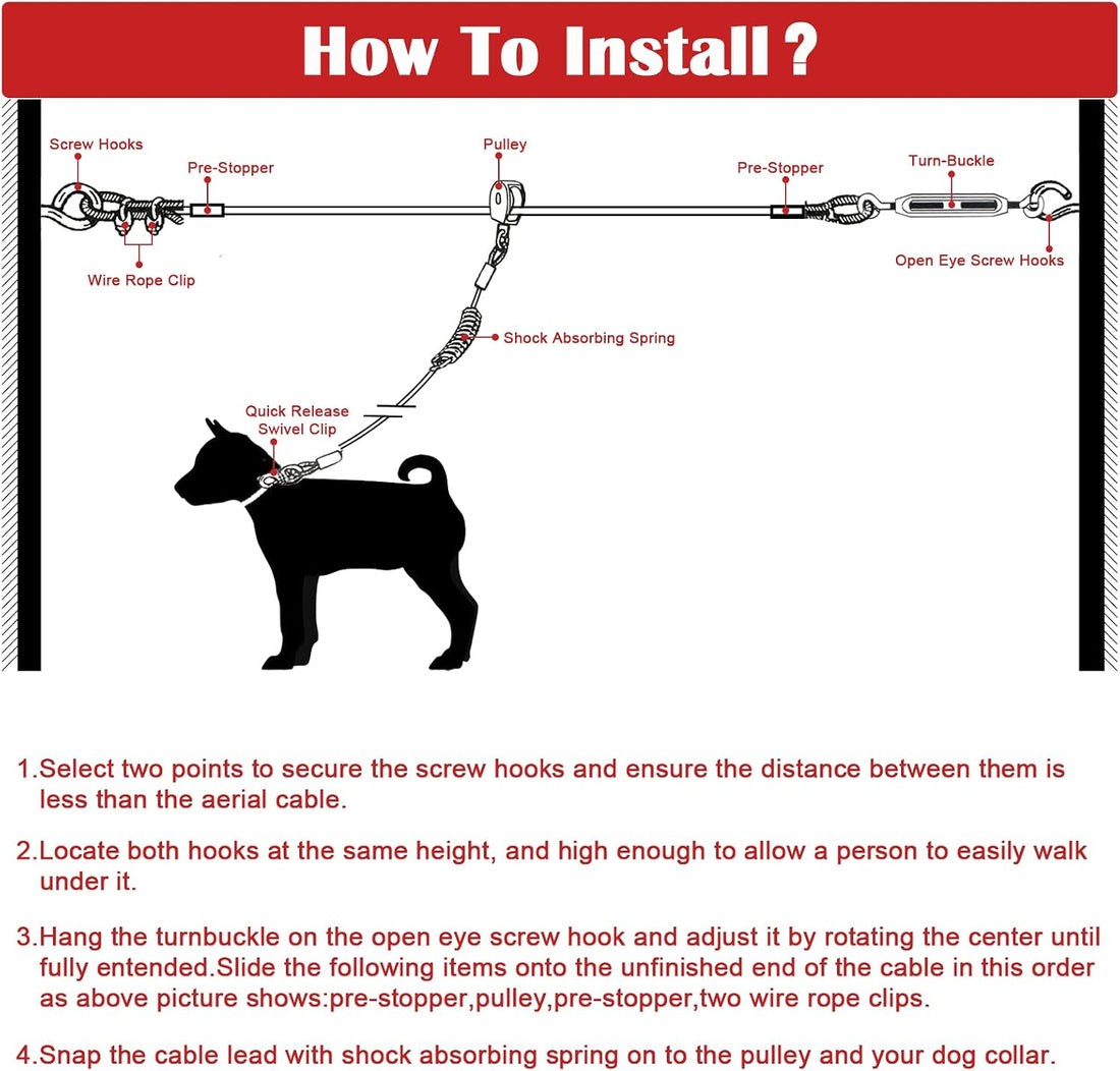 LUFFWELL 100FT Dog Runner for Yard with 15FT Tie Out Cable