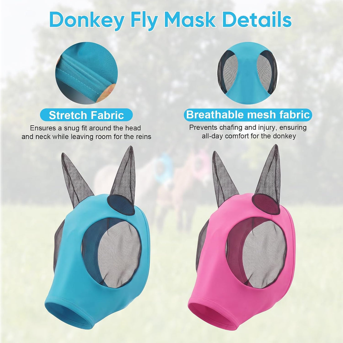 2 Pcs Mini Donkey Fly Mask with Ears Protection and Big Mesh Eye
