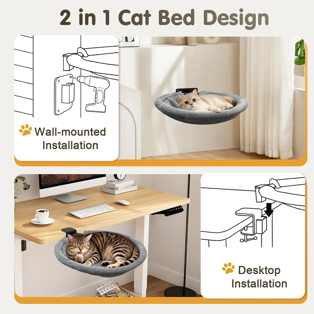 17.3" Extra Large Cat Desk Bed Cat Desk Hammock for Home Office Holds