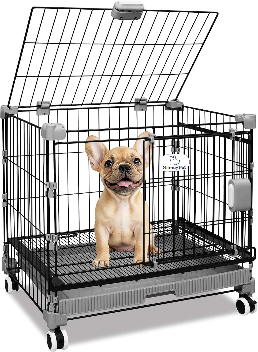 Homey Pet 24 Inch Stackable Small Dog Crate for Puppy with Wheels