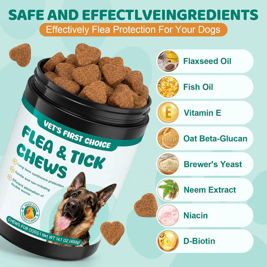 Flea and Tick Chews for Dogs, Natural Coat Care Nutritional Supplement