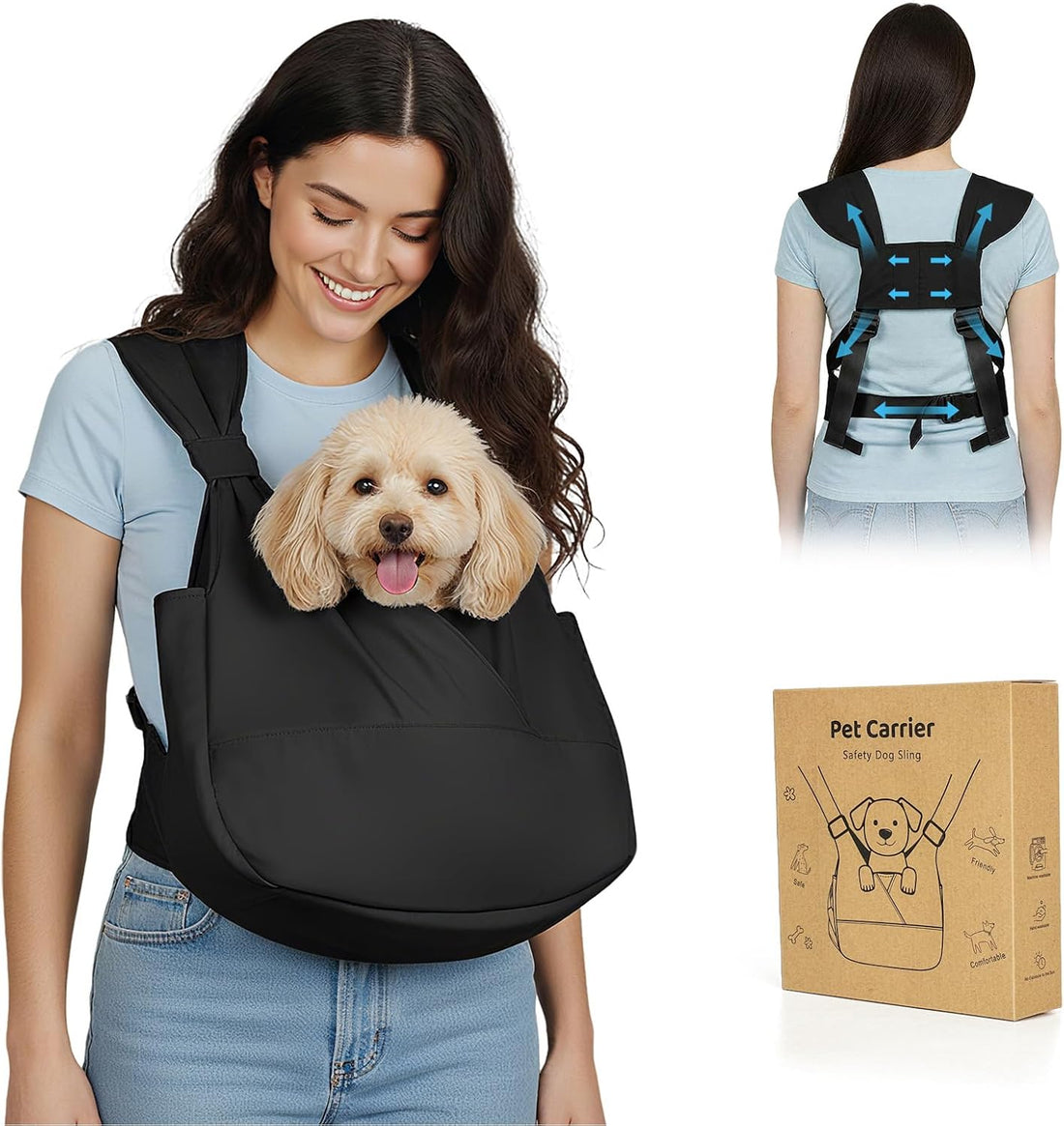 Dog Sling Carrier Front with Thicken Bottom Support for Small Dogs