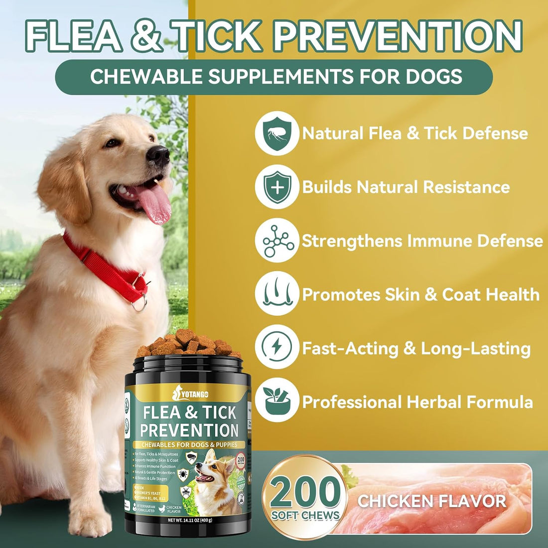 Flea and Tick Prevention for Dogs Chewable, Dog Flea Treatment, 200 Ct