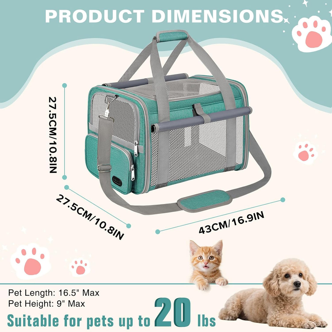 Soft Cat Carrier for Pets Up to 20 Lbs