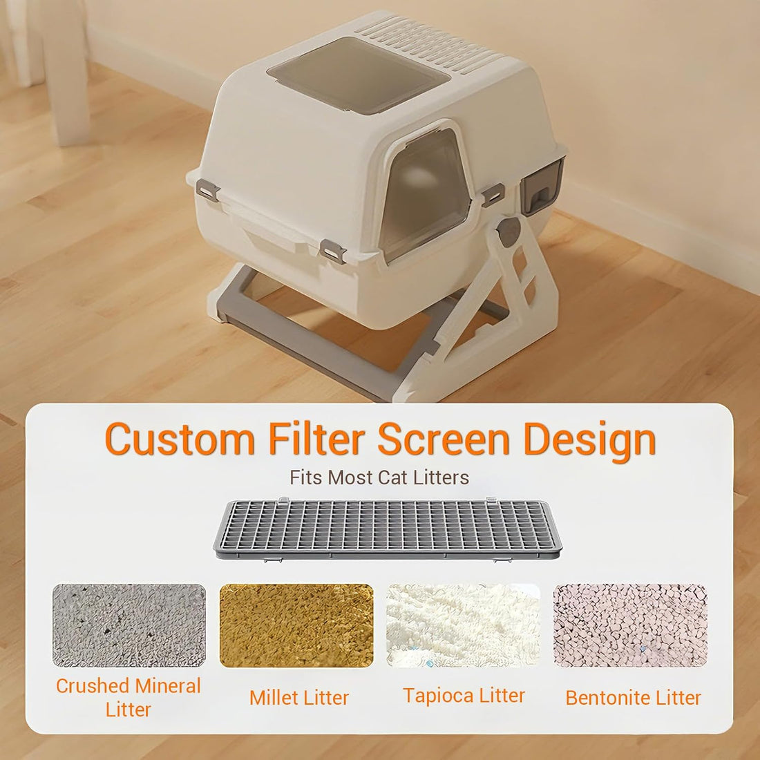 Semi-Automatic Sifting Cat Litter Box,Enclosed,No Electricity,Easy