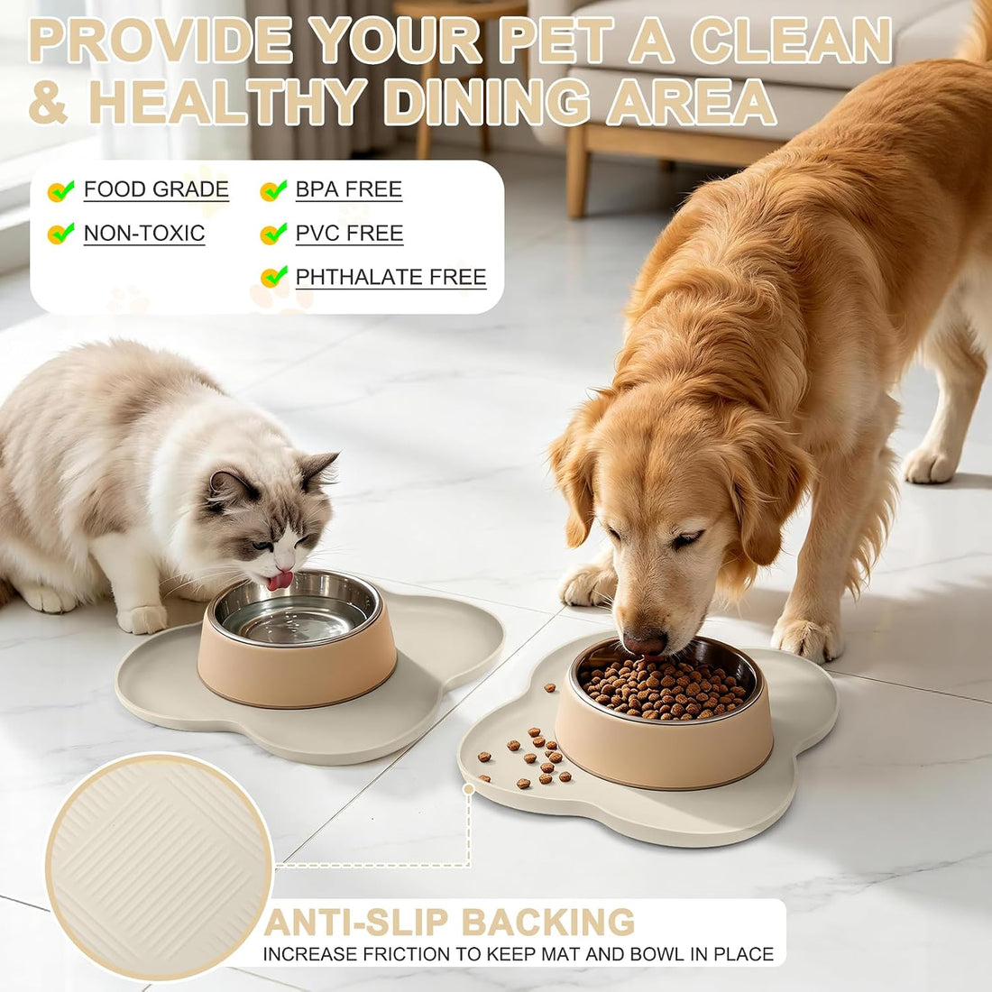 SMILOOL Waterproof Silicone Pet Food Mat with Raised Edge for Dog