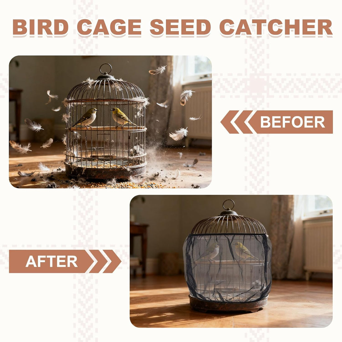 Bird Cage Seed Catcher, Bird Cage Net Cover Seeds Guard