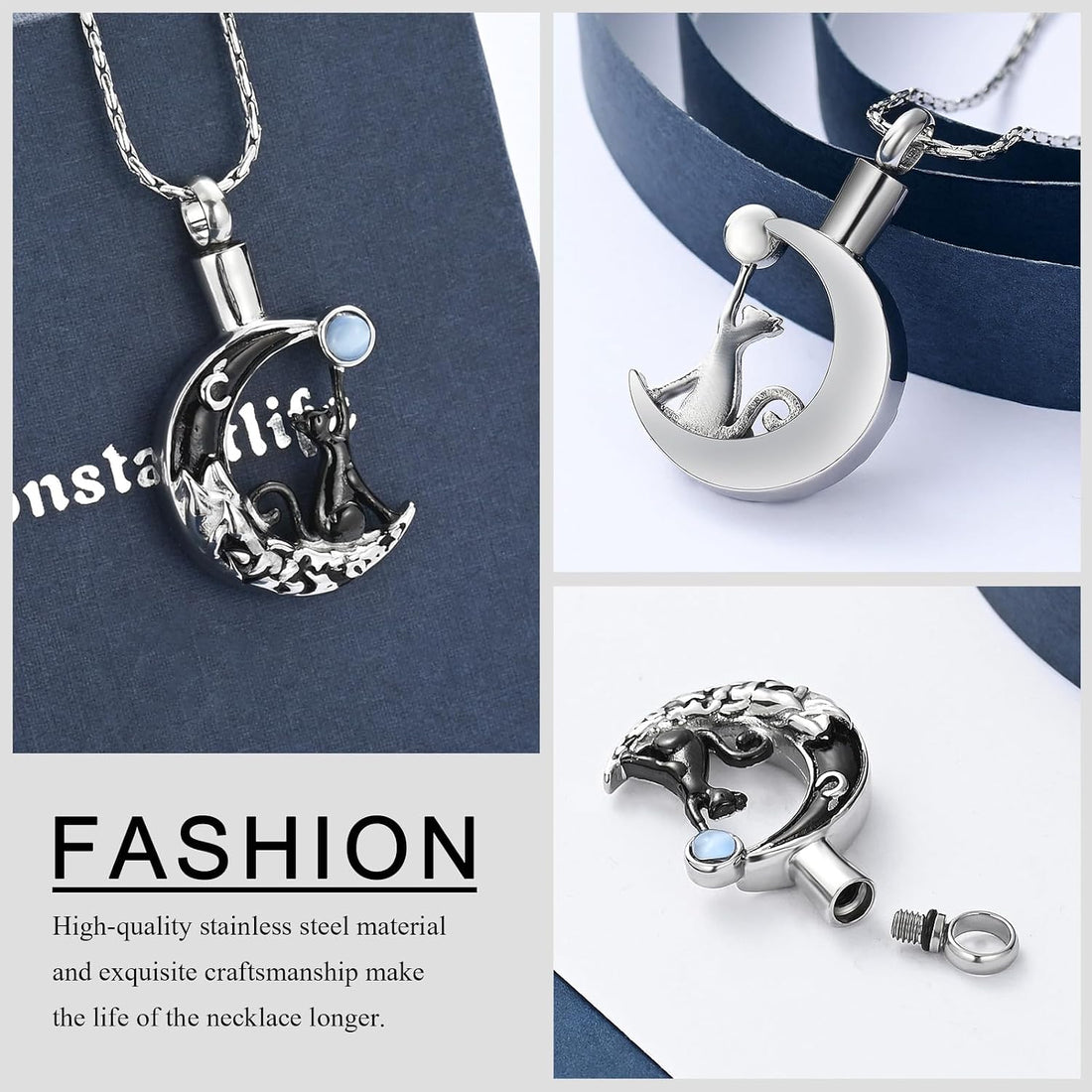constantlife Cat Moon Urn Necklace for Women Pet Cremation Jewelry