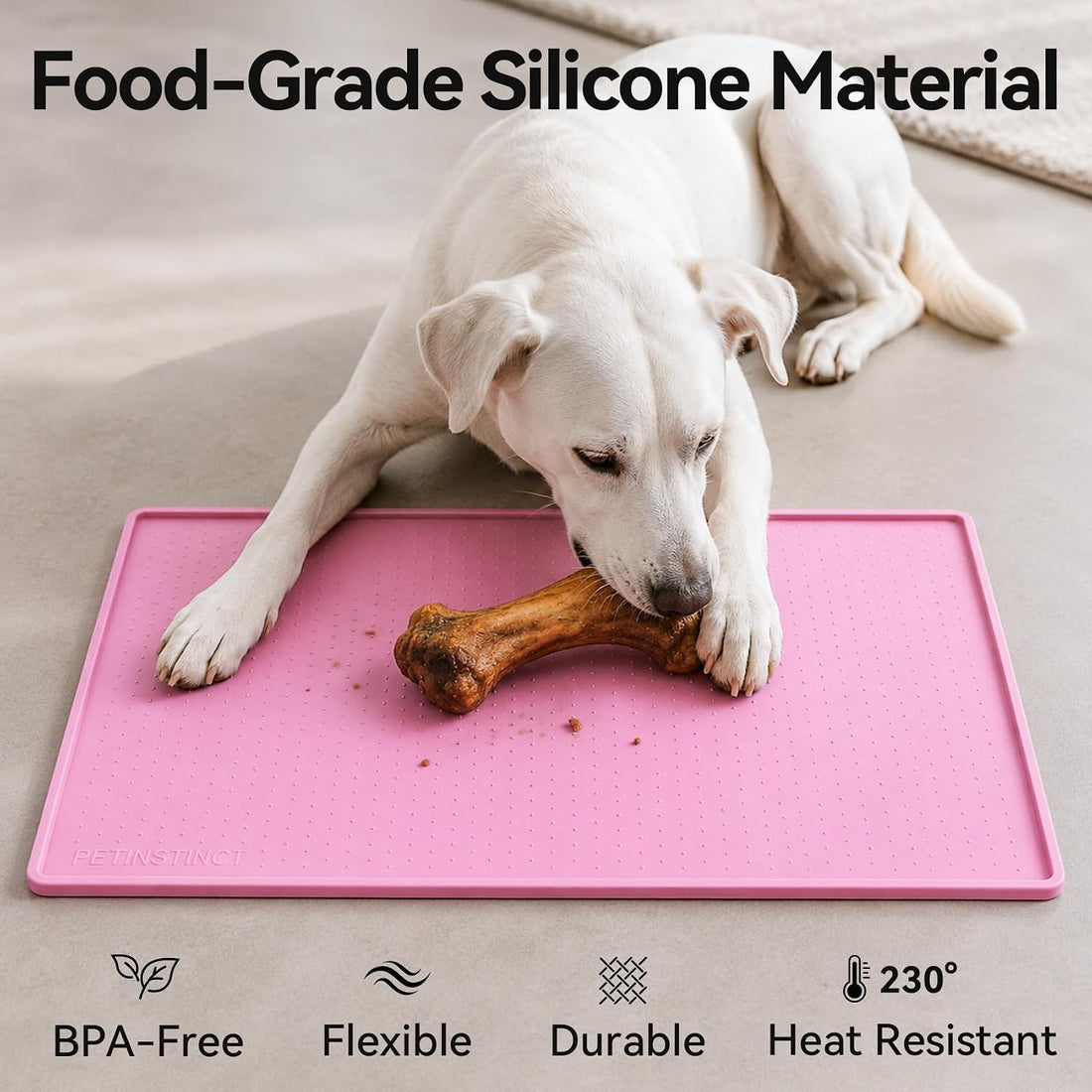 Dog Food Mat, Raised Edge Waterproof Silicone, 19x12