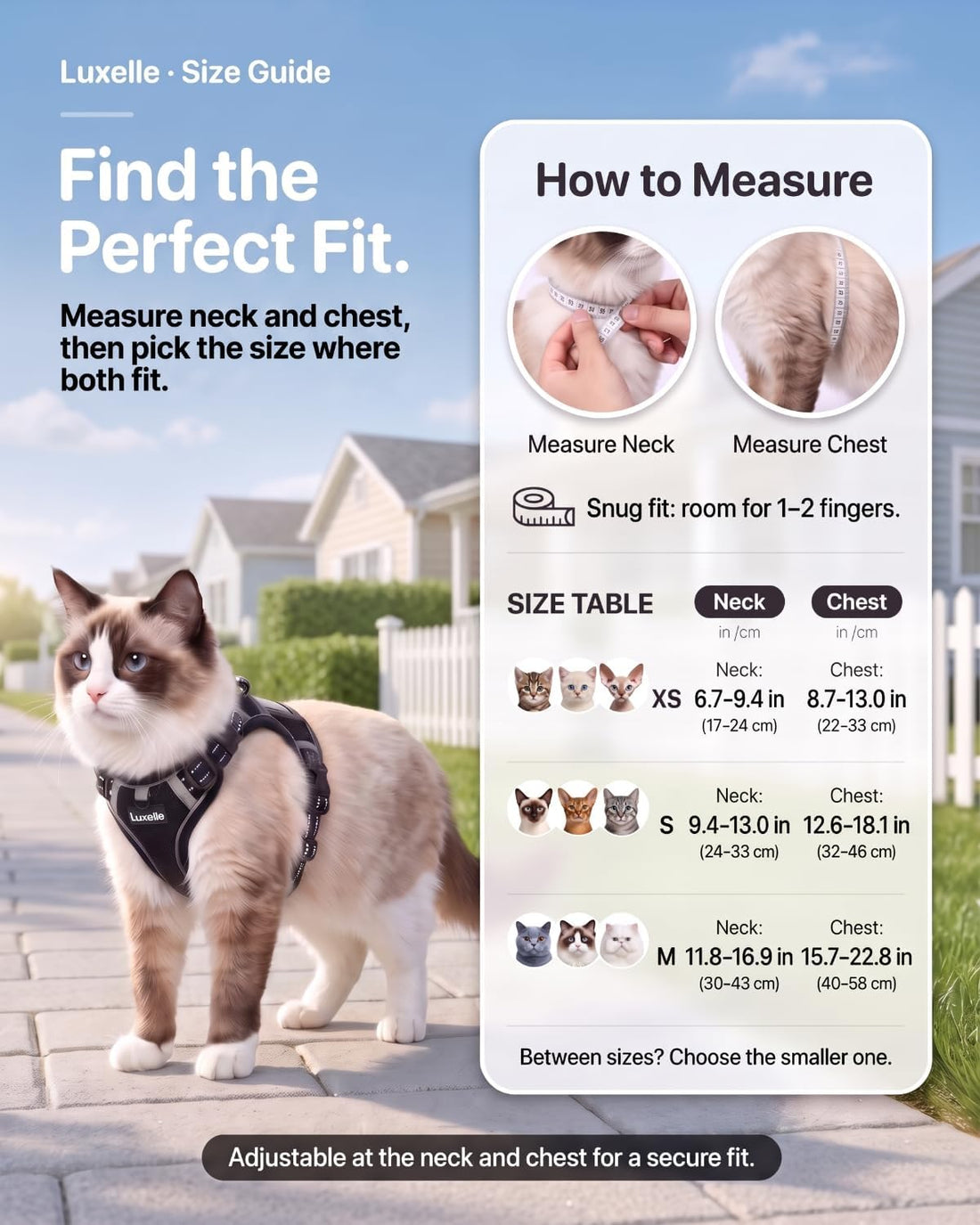 Luxelle Escape Proof Cat Harness with Retractable Leash & Wrist Strap