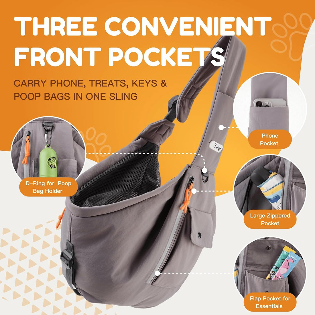 Pet Sling Carrier for Small Dogs and Cats, Hands-Free, Medium