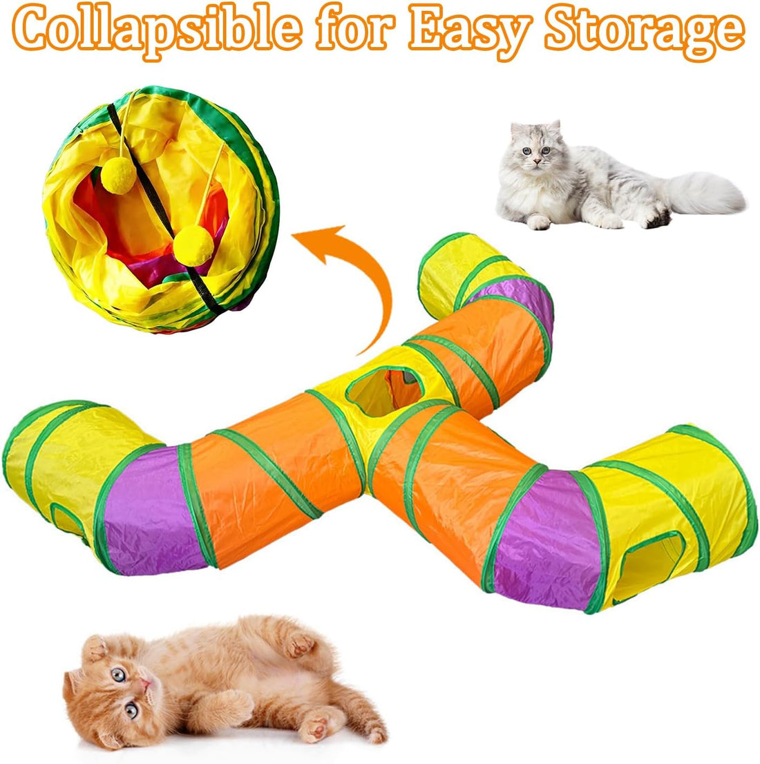 3-Way Cat Tunnels for Indoor Cats with Peek Hole
