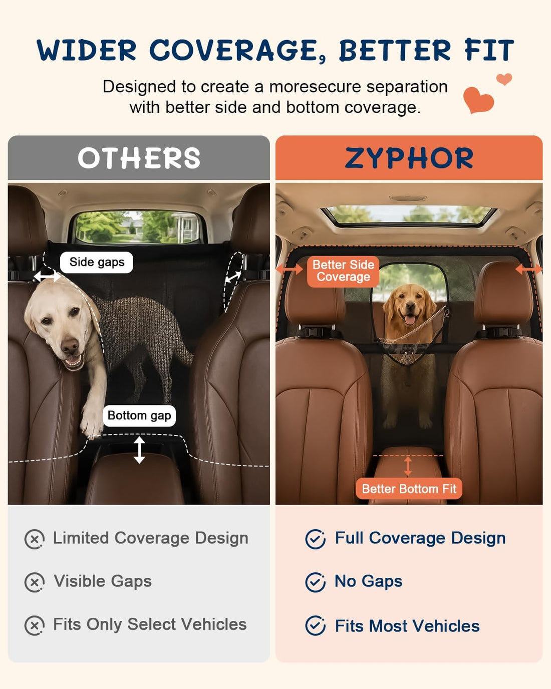 50 Inch Wide Dog Car Barrier for 2nd 3rd Row Seats & Cargo Area