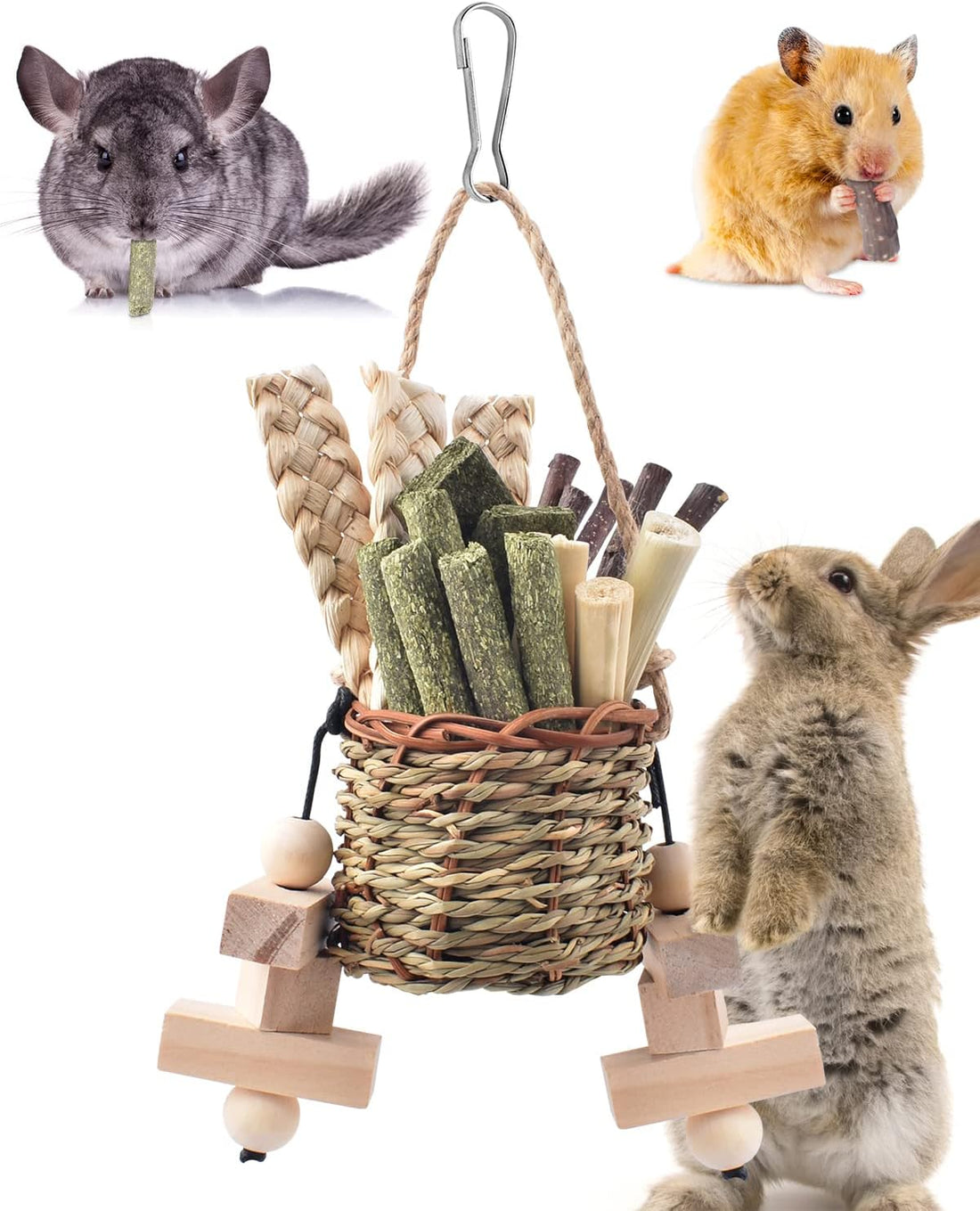 Bissap Bunny Chew Toys, Natural Seagrass Hanging Basket Chews Water