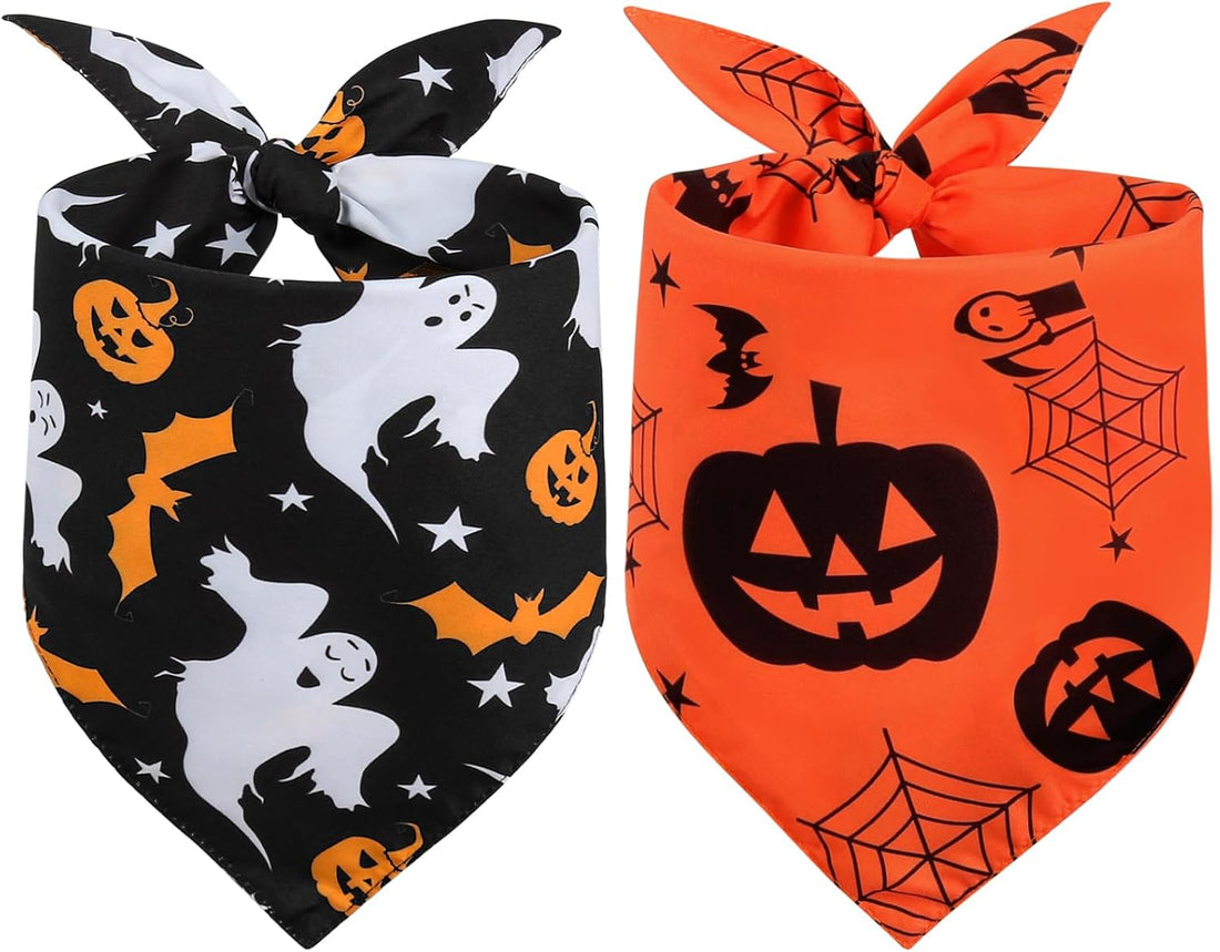 Vivifying 2 Pack Halloween Dog Bandanas, Spooky and Pumpkins Pattern