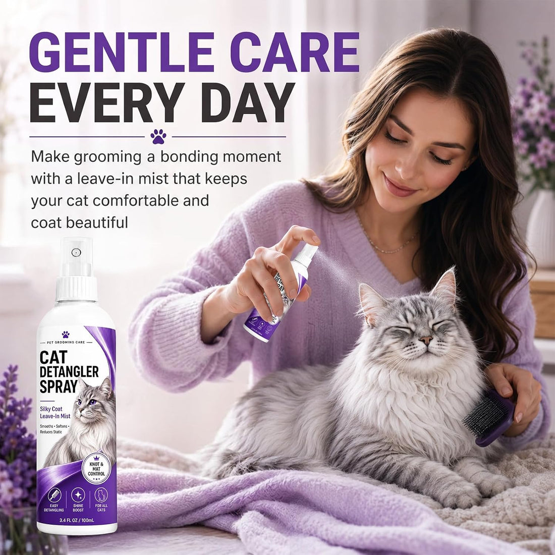 Cat Detangler Spray for Matted Hair, Leave in Pet Conditioner Spray