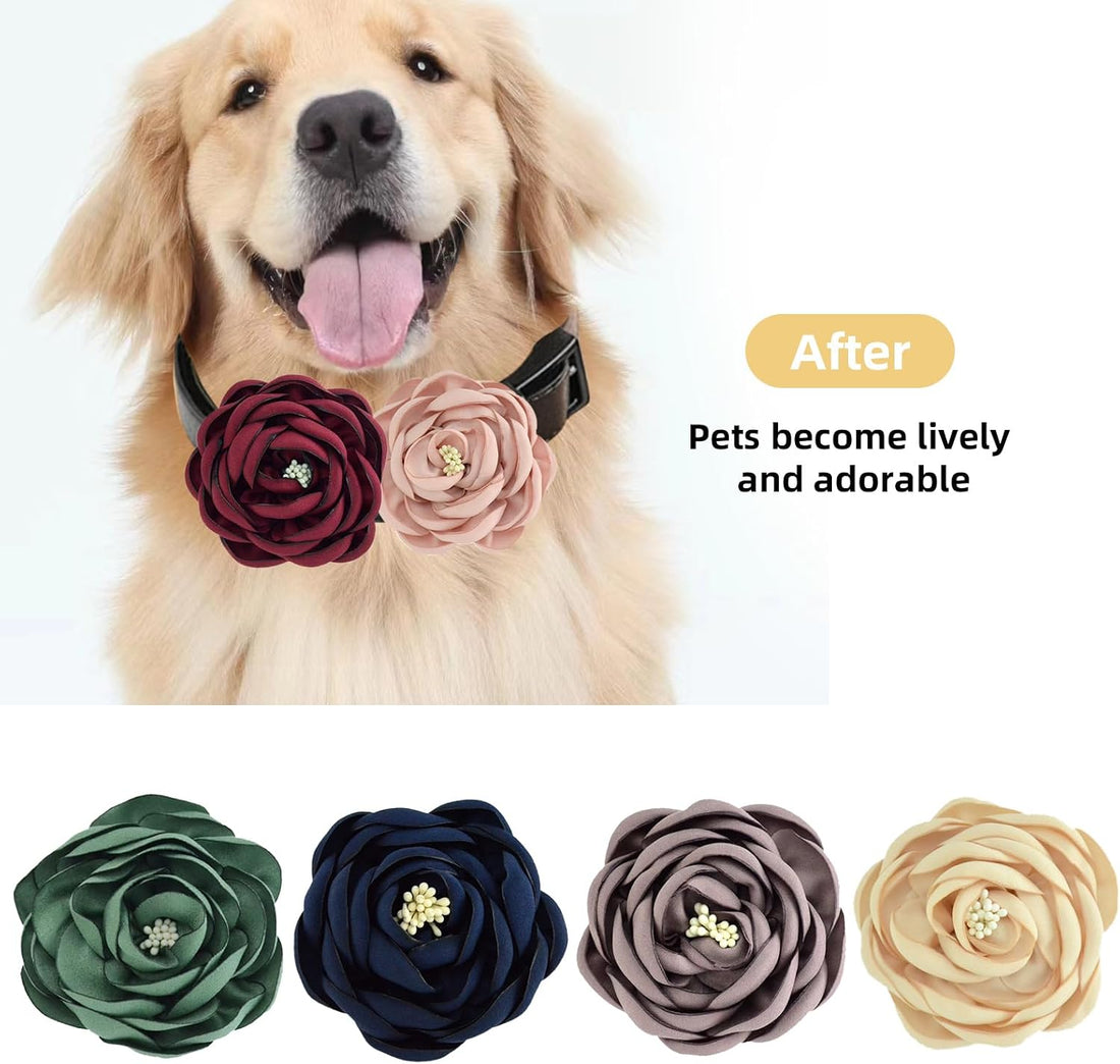 6 Pcs Dog Collar Accessories Slide-On Satin Flower Charms