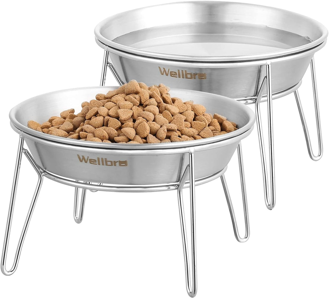 Elevated Cat Bowls, Wide Stainless Steel Cat Food Bowls with Metal