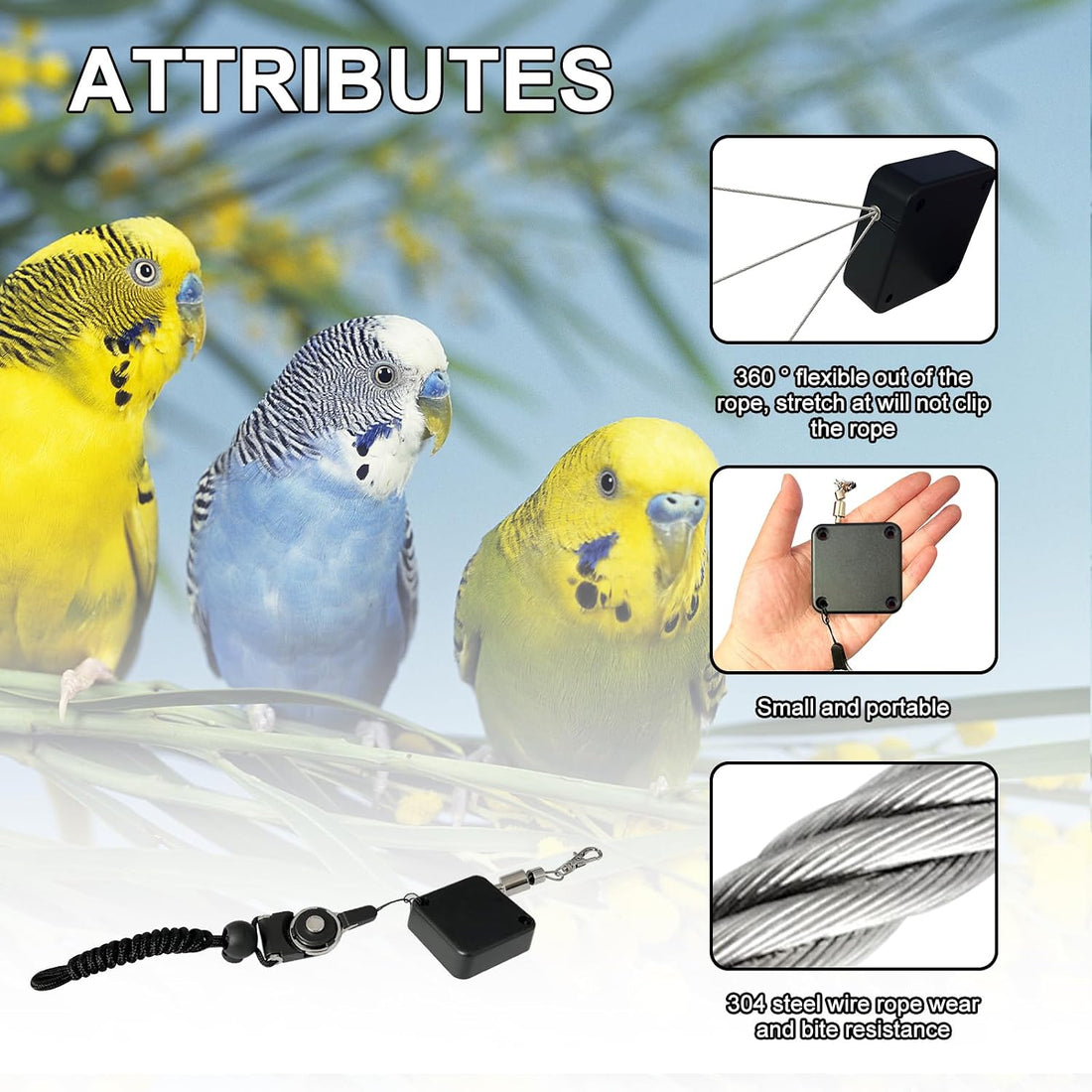 Retractable Bird Leash,Parrot Flying Rope,Anti-Bite Wire Rope Parrot