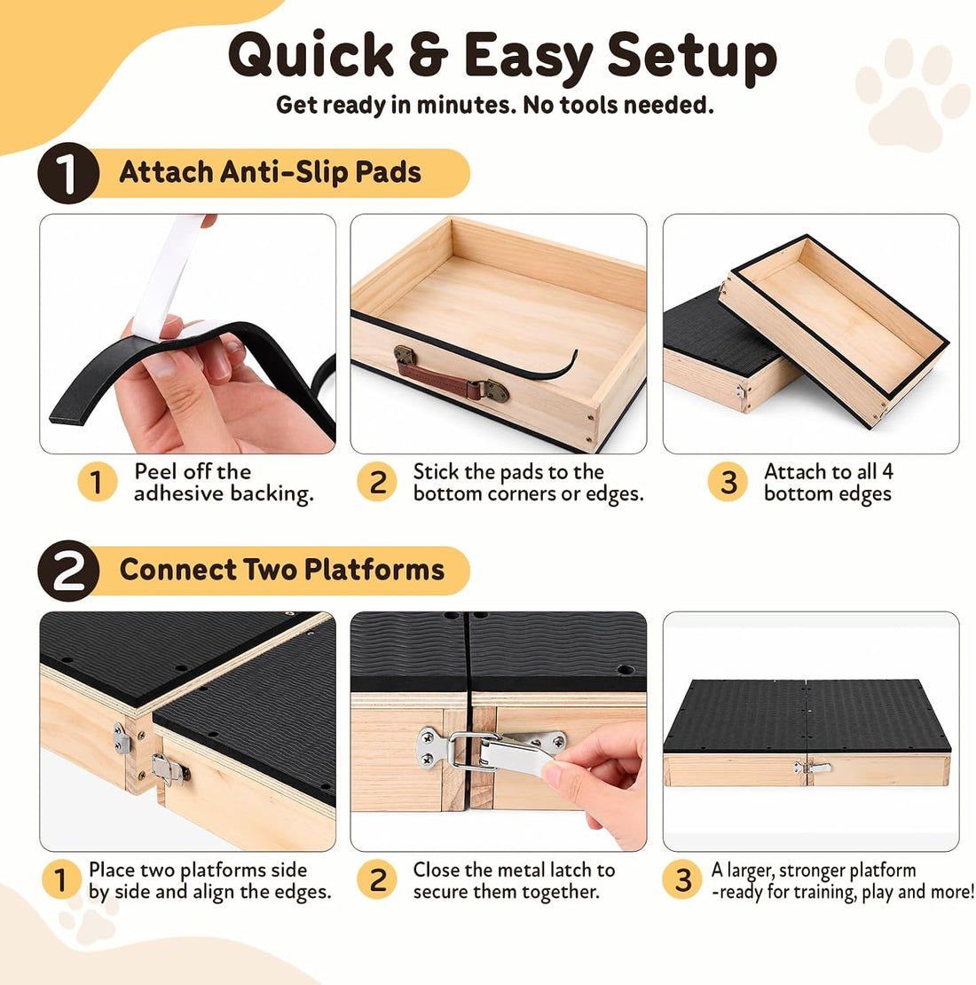 2 PCS Place Board Wooden Connectable Dog Training Platform, Black